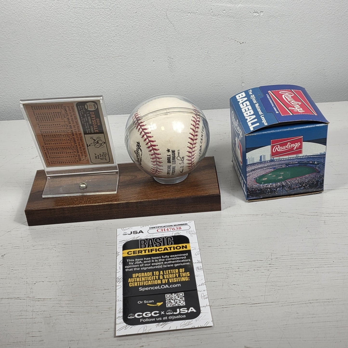 Don Drysdale Signed Rawlings Baseball w/ JSA COA & 1966 Topps Baseball Card