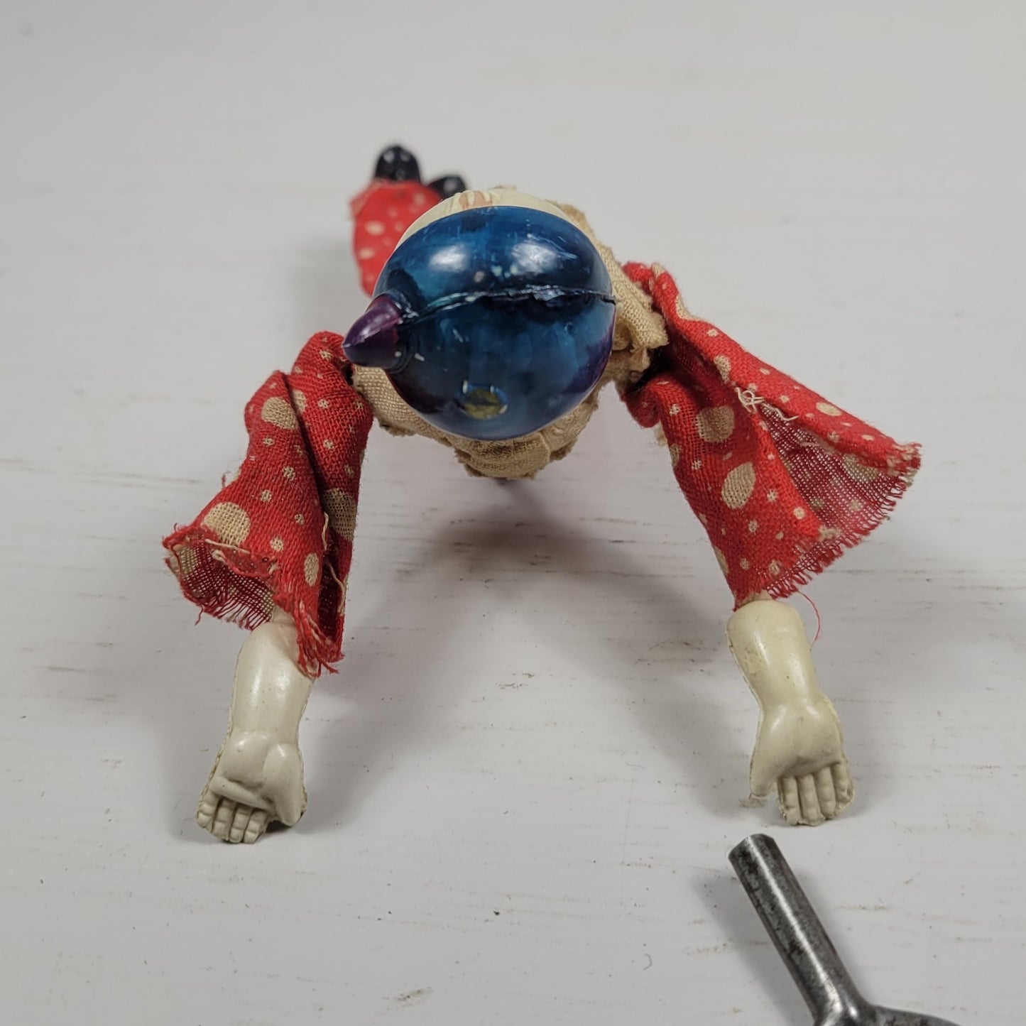 1930's Celluloid Tumbling Acrobat Clown Wind Up Toy with Key Vintage