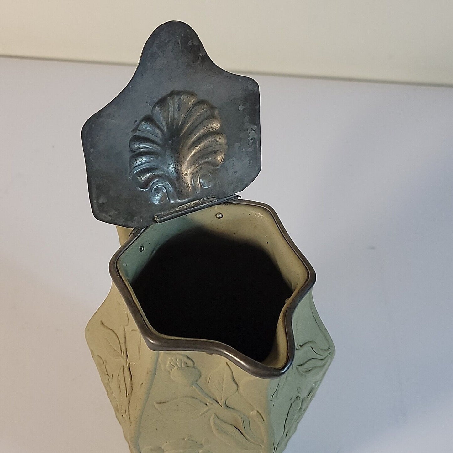 1835 William Ridgway Drabware Pitcher w/ Pewter Lid W Ridgway England