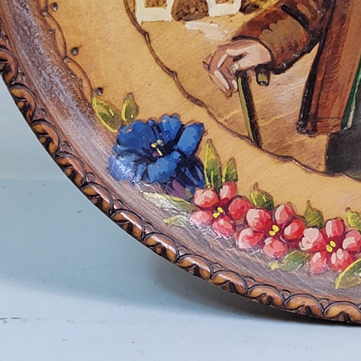 Austria Handcarved Handpainted Young Austrian Man Wooden Plate 10" Signed 1926