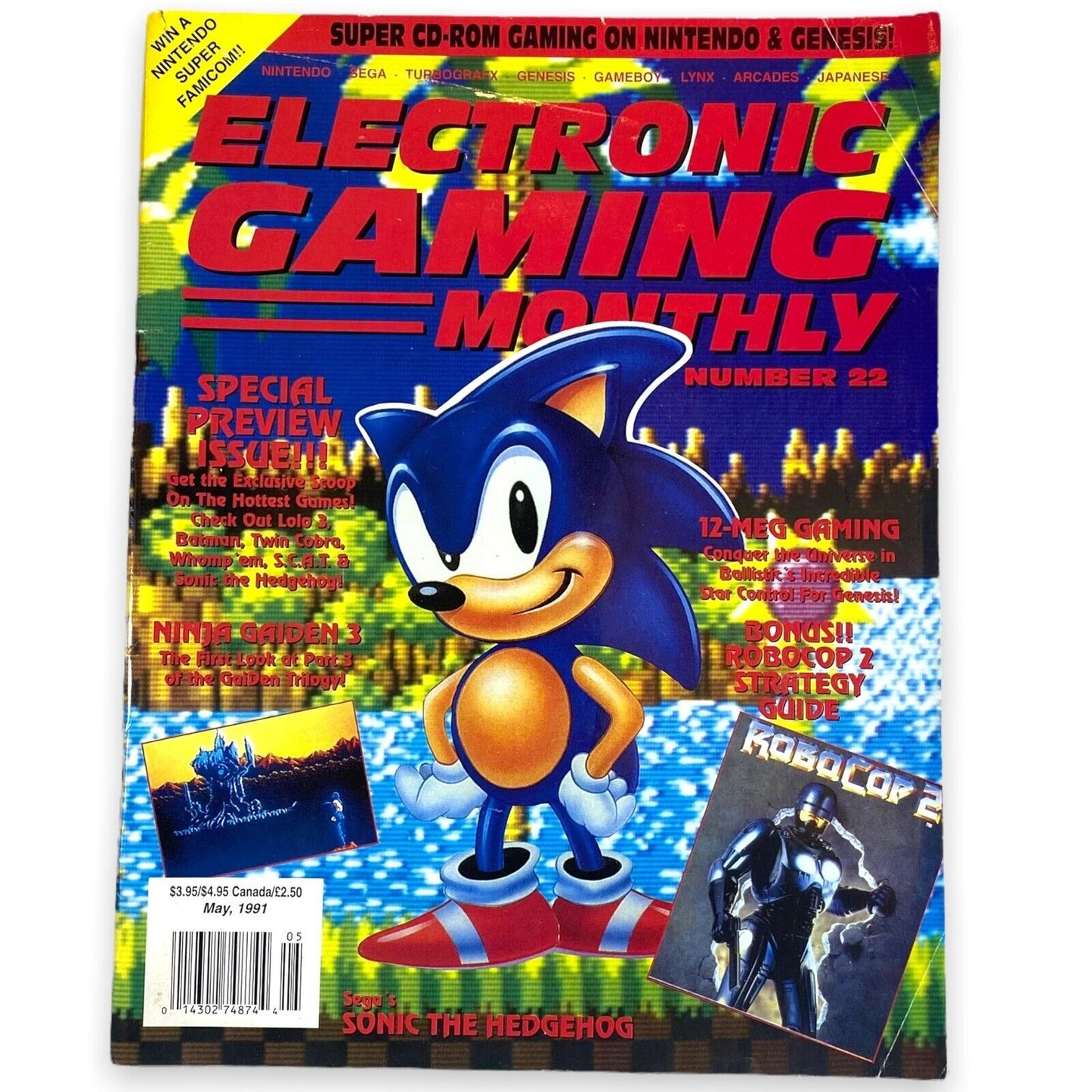 Electronic Gaming Monthly May 1991 Sonic & Robocop Cover # 22