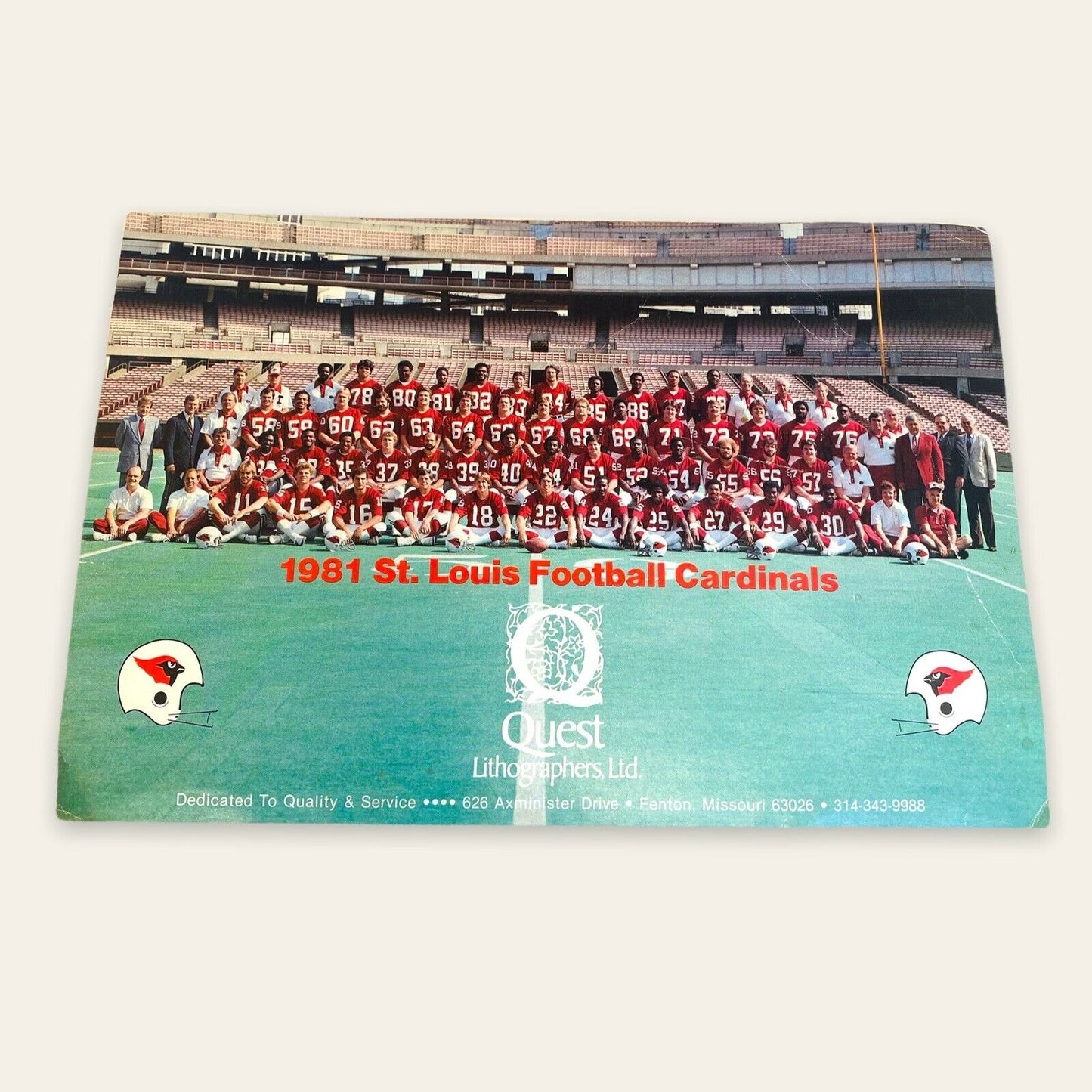 St. Louis Cardinals Football Signed Team Photo 1981 Lithograph '87 & '82 Sched