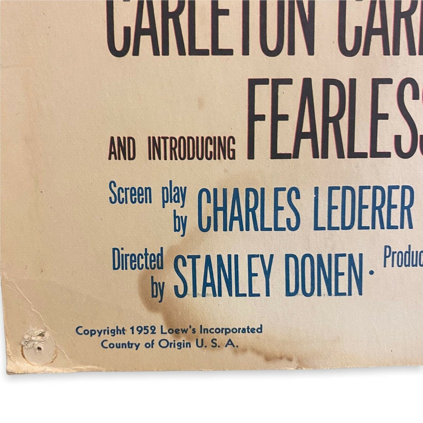 Fearless Fagan ORIGINAL 1952 Theater Window Card Poster The Famous Lion
