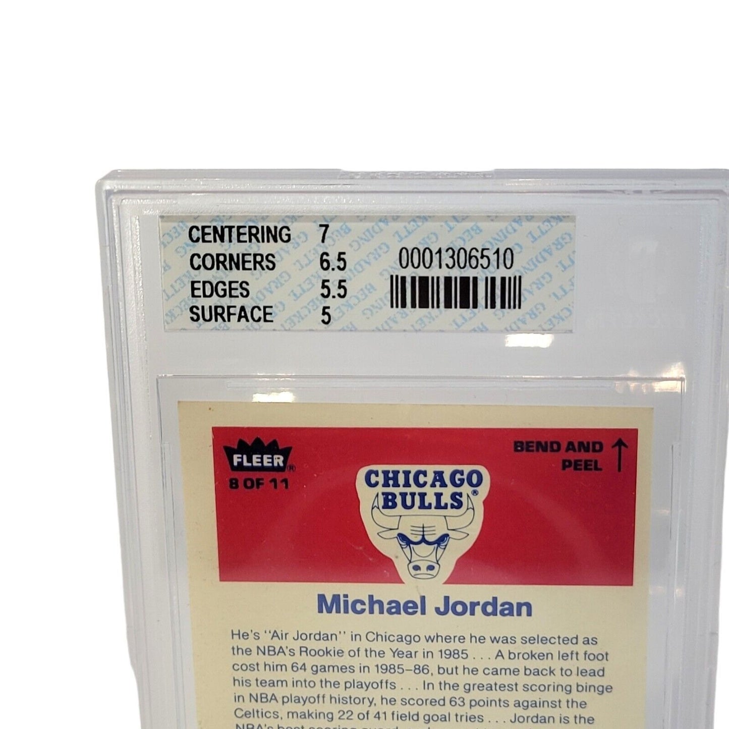 1986-87 Fleer Stickers #5 Michael Jordan Rookie Beckett Graded 5.5