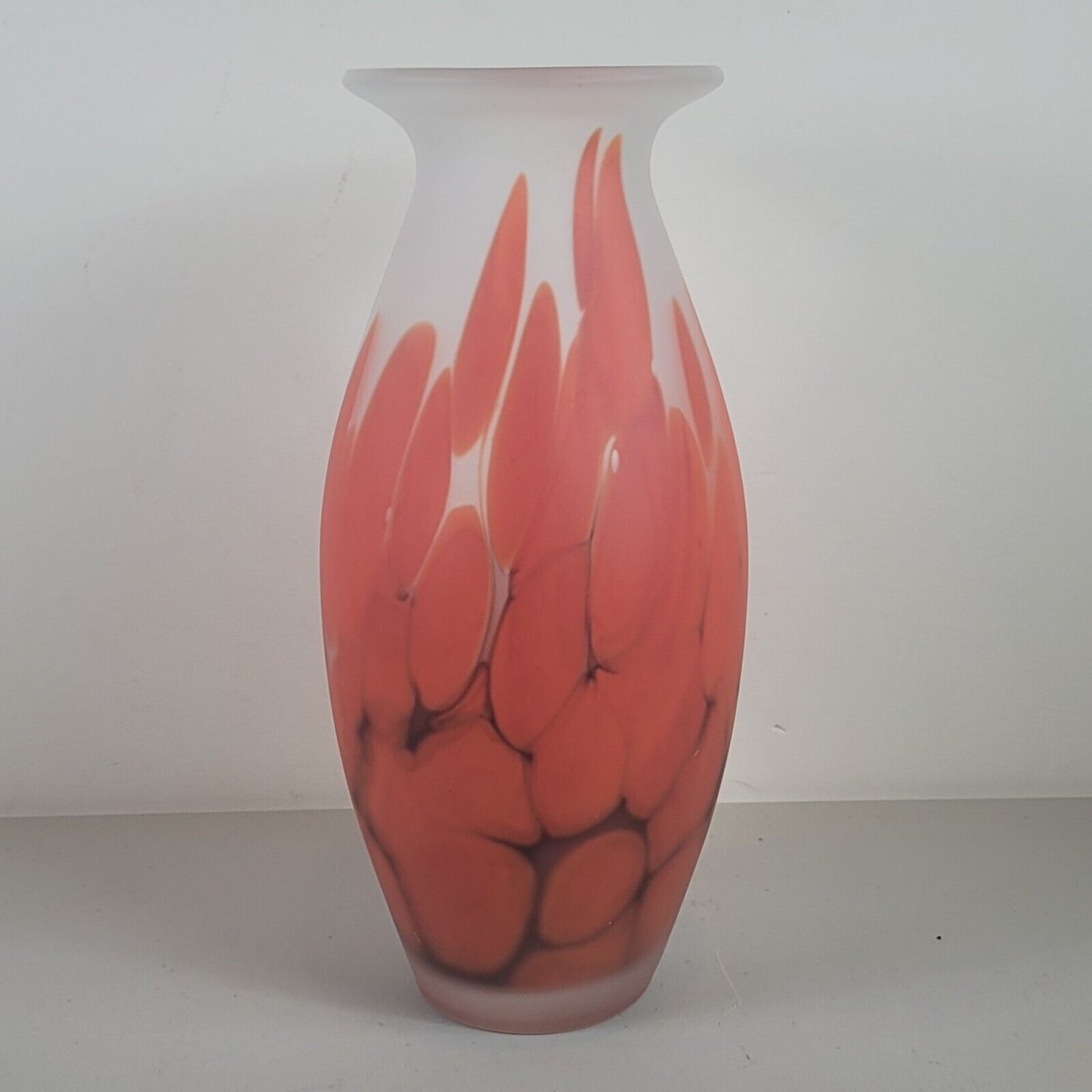 Vintage Tarnowiec 11" Hand Blowen Art Glass Vase Poland Orange Black Frosted