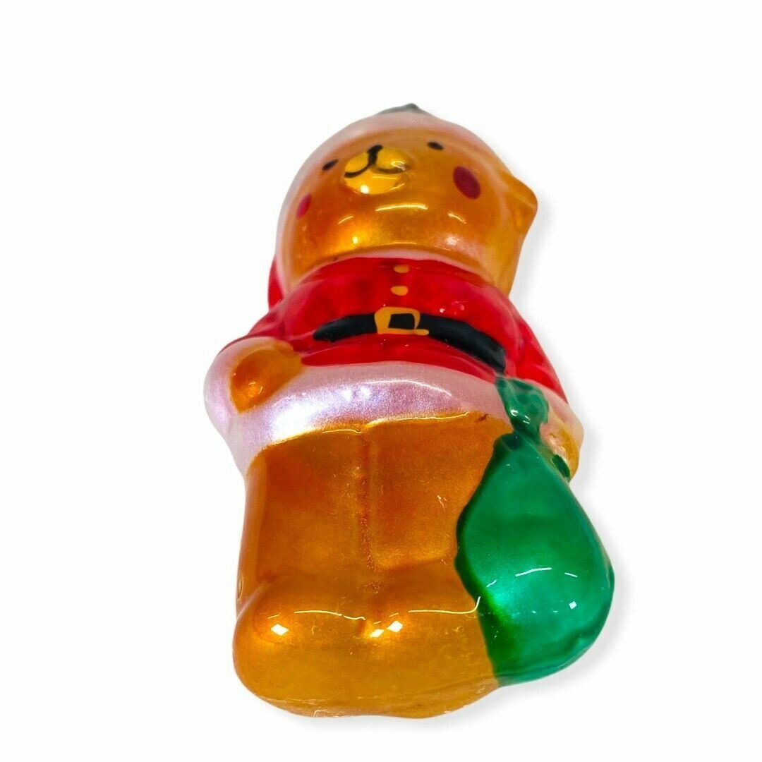 Vintage Glass Bear Santa Christmas Ornament Handpainted