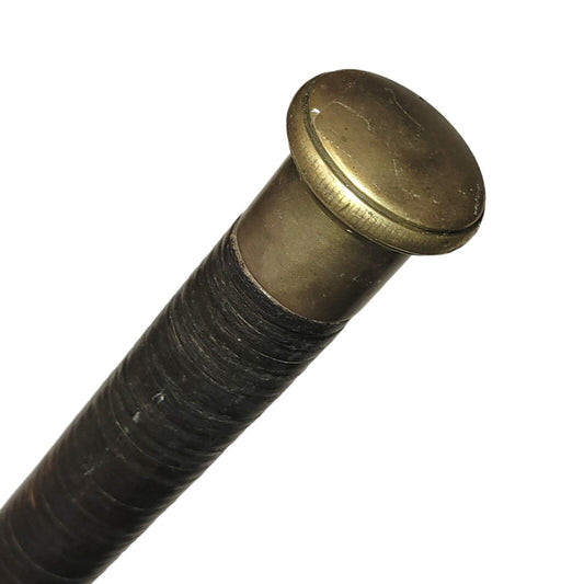 Antique Leather Wrapped Walking Stick Cane Brass Knob Top and Brass Ferrule 34"