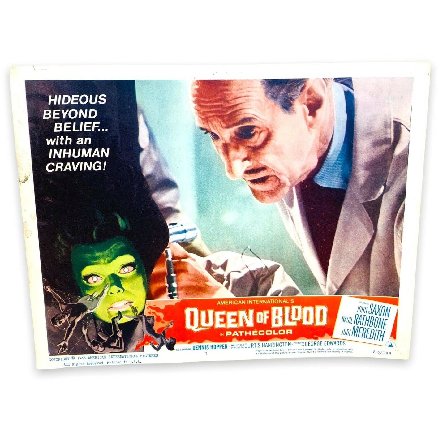 Original Lobby Card "Queen of Blood" 1966 Horror Movie Poster Basil Rathbone