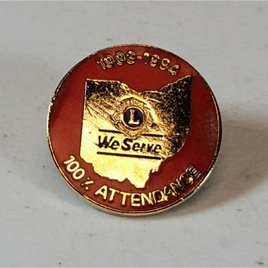 Lions Club 100% Attendance Award Lapel Pin Ohio 1993-1994