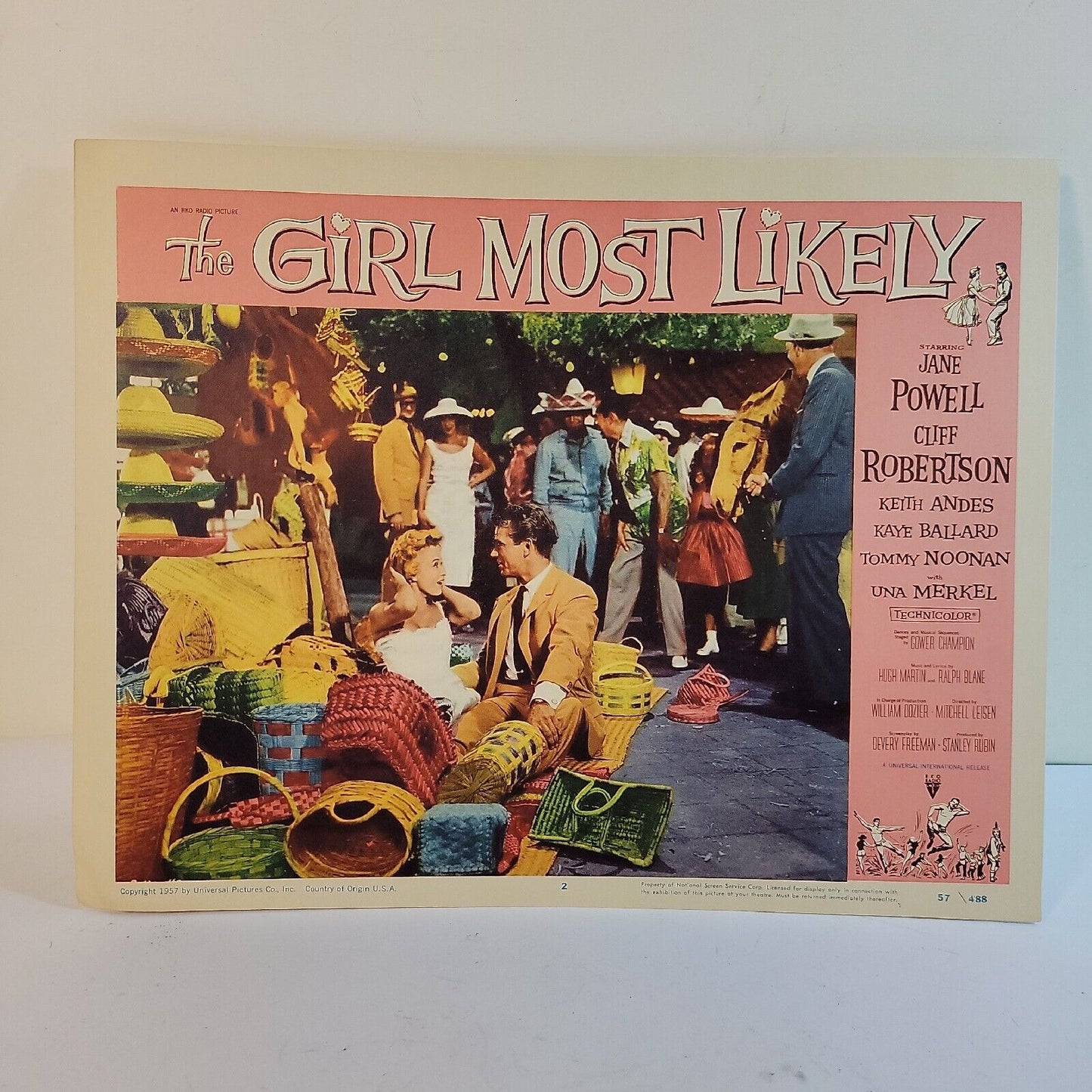 The Girl Most Likely ORIGINAL 1957 Lobby Card 2 Vintage RomCom Pink Movie Poster