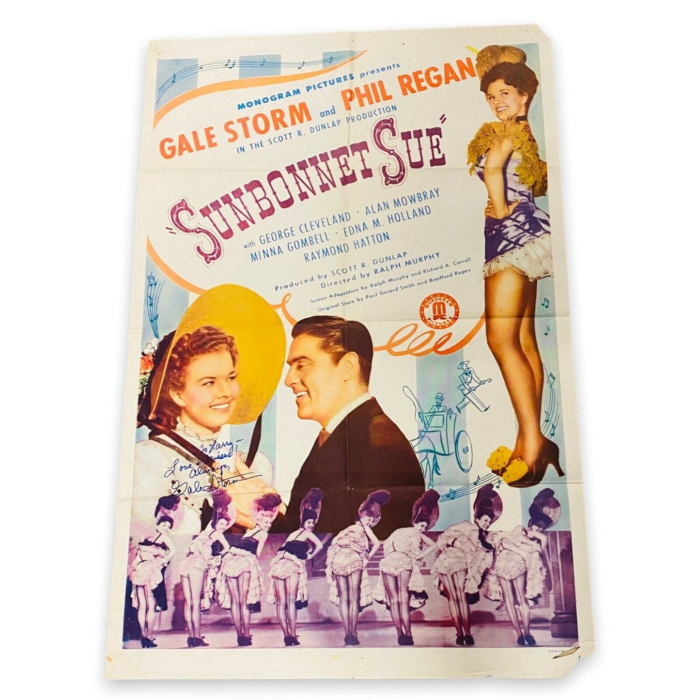 Gale Storm SIGNED "Sunbonnet Sue" One Sheet Movie Poster 1945 ORIGINAL