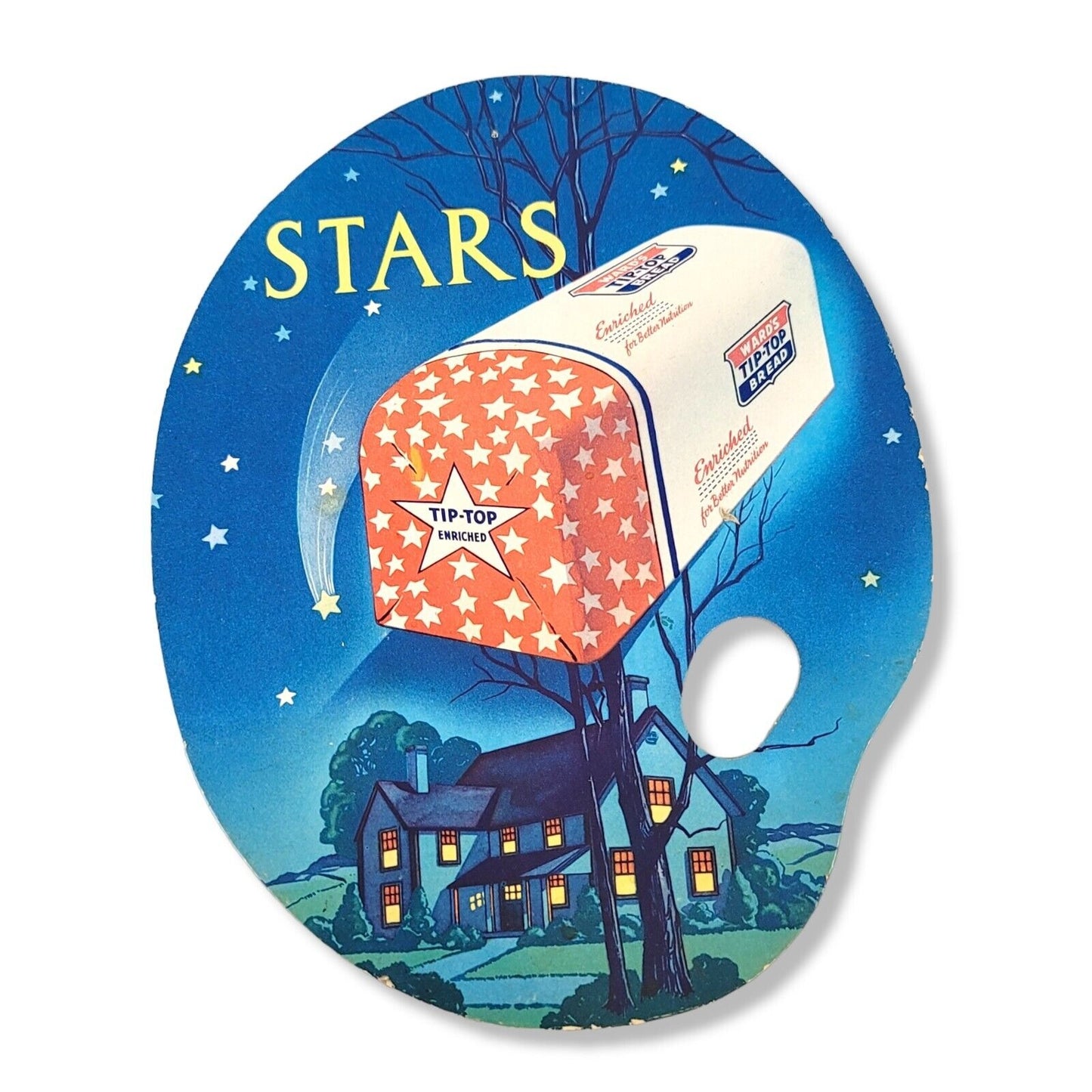 Vintage 1940's Ward's Stars Tip Top Bread Cardboard Litho Fan Sign