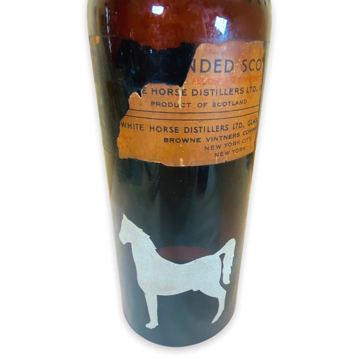 Vintage White Horse Cellar Scotch Whisky w/ Missouri tax stamp, Empty ORIGINAL