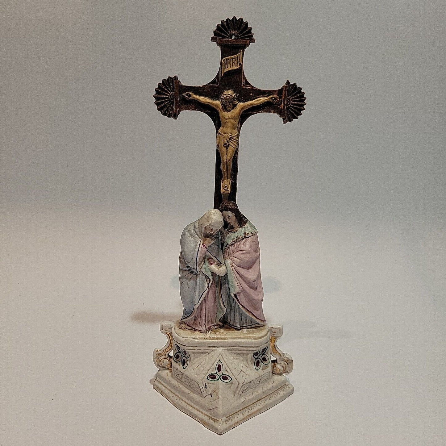 Antique 19th c Religious Vieux Paris Porcelain Crucifix Cross Mary Magdalene