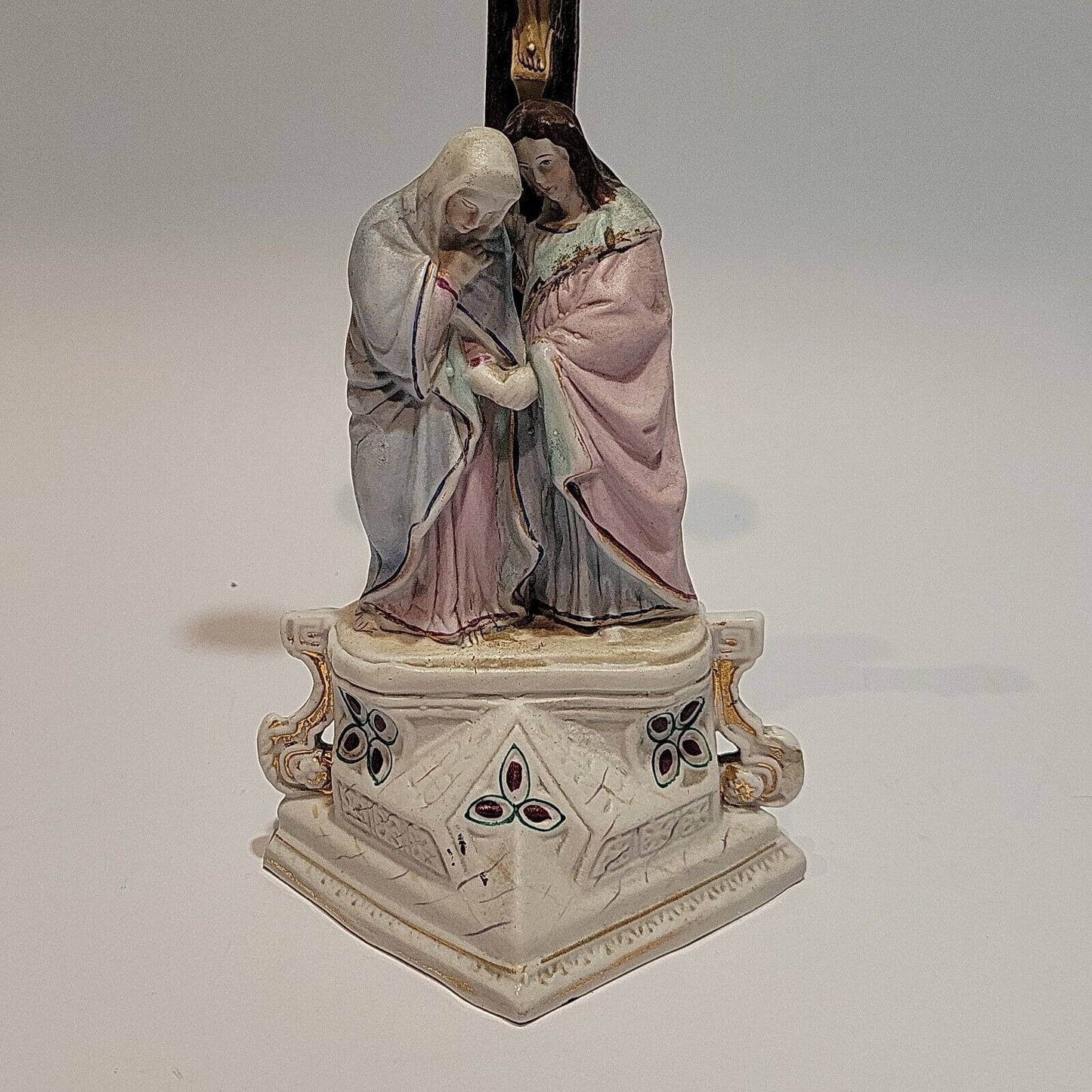 Antique 19th c Religious Vieux Paris Porcelain Crucifix Cross Mary Magdalene