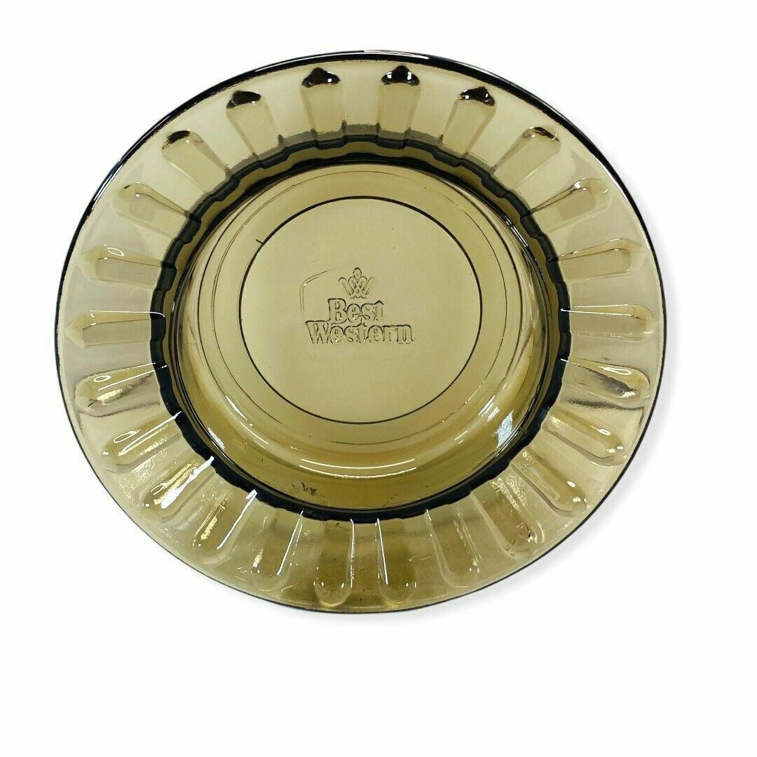 Vintage Best Western Embossed Amber Glass Ashtray Set of 3