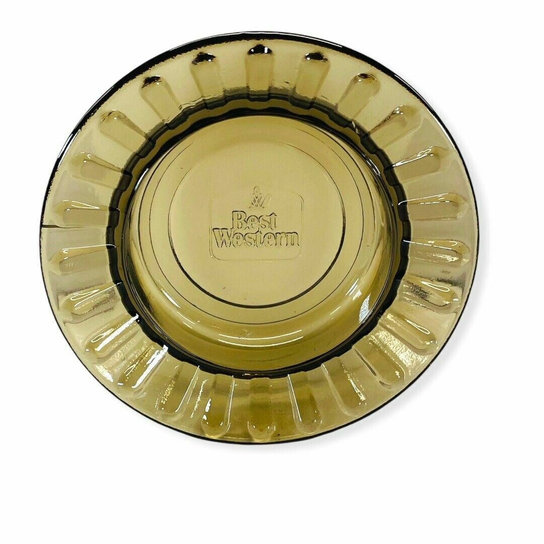 Vintage Best Western Embossed Amber Glass Ashtray Set of 3