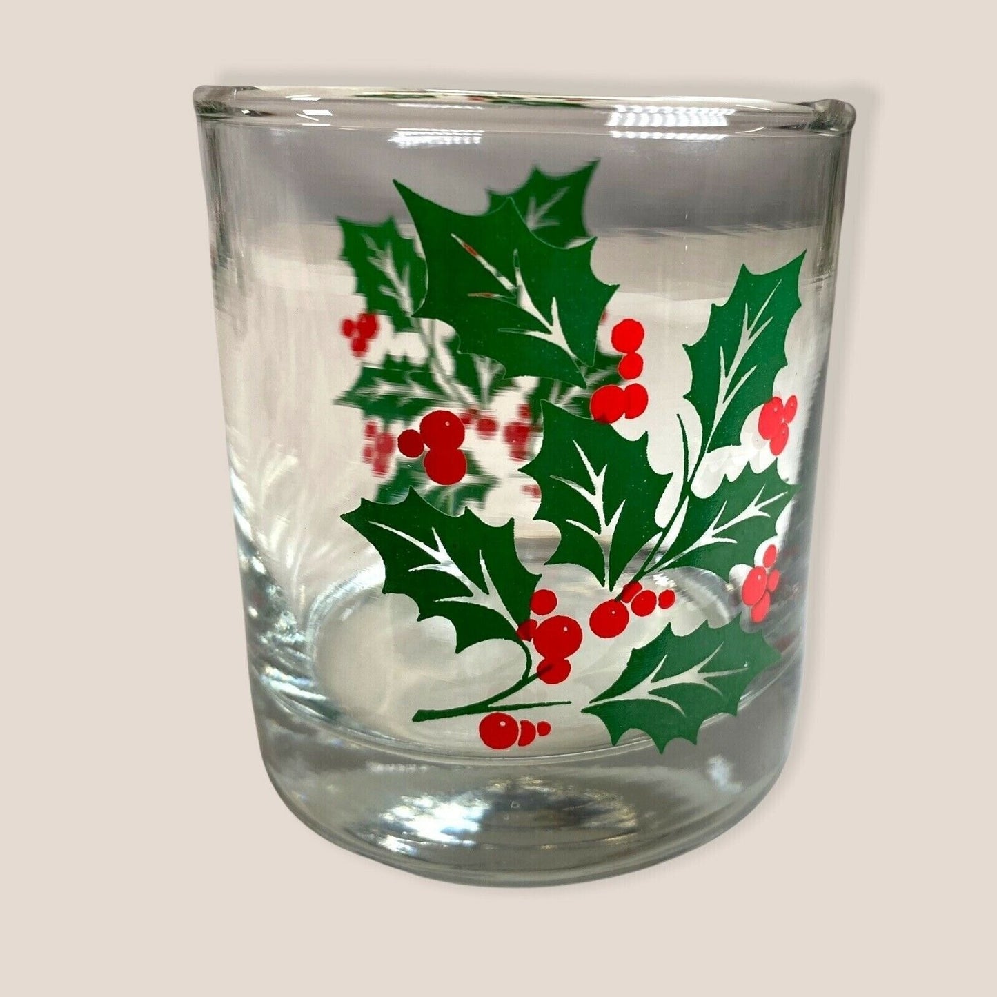 4 Holiday Holly Themed Christmas 8 oz Glass 1132