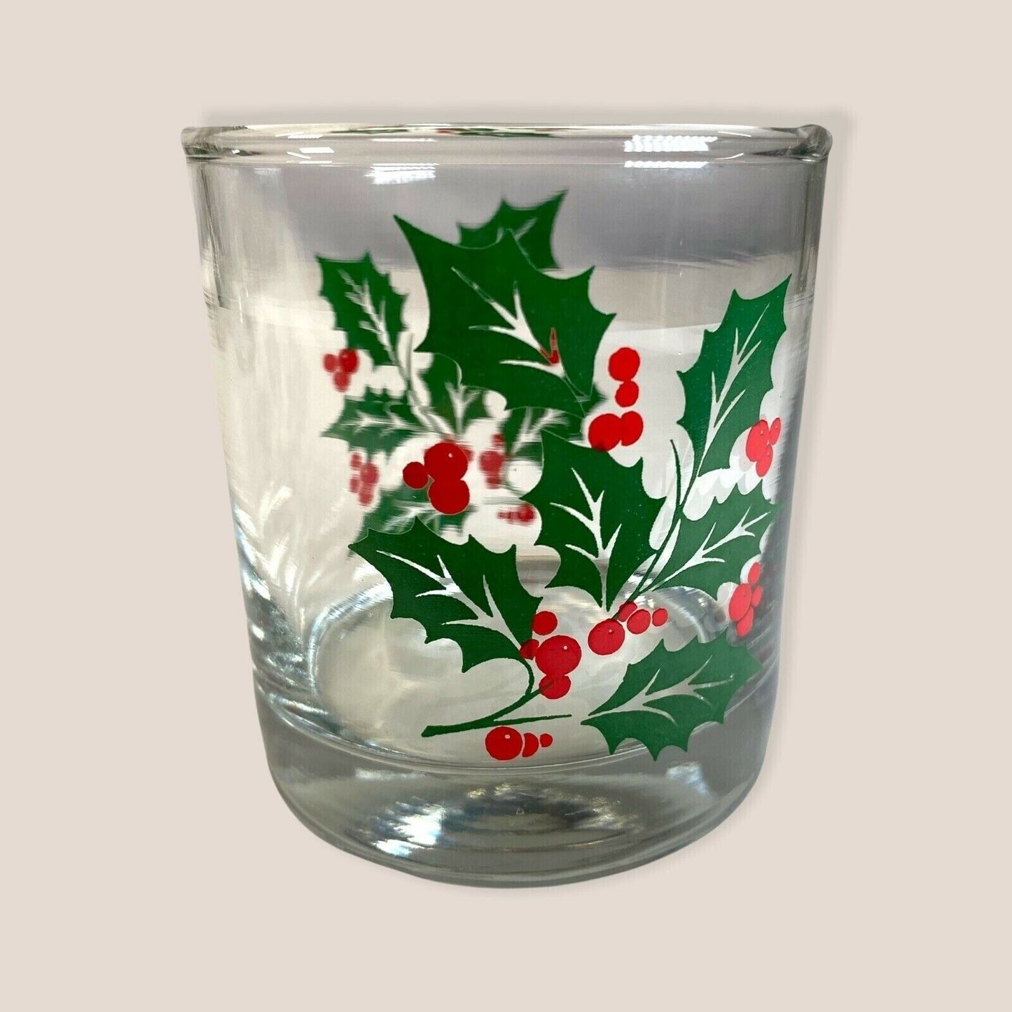 4 Holiday Holly Themed Christmas 8 oz Glass 1132