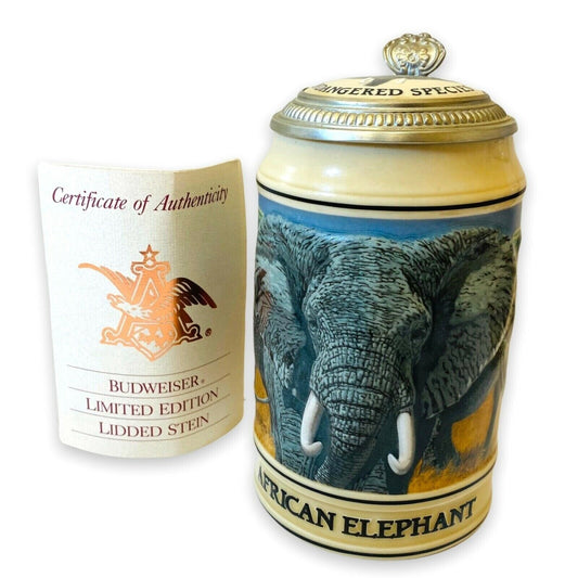 Anheuser Busch Stein African Elephant Endangered Species Collectible 1994 w/coa