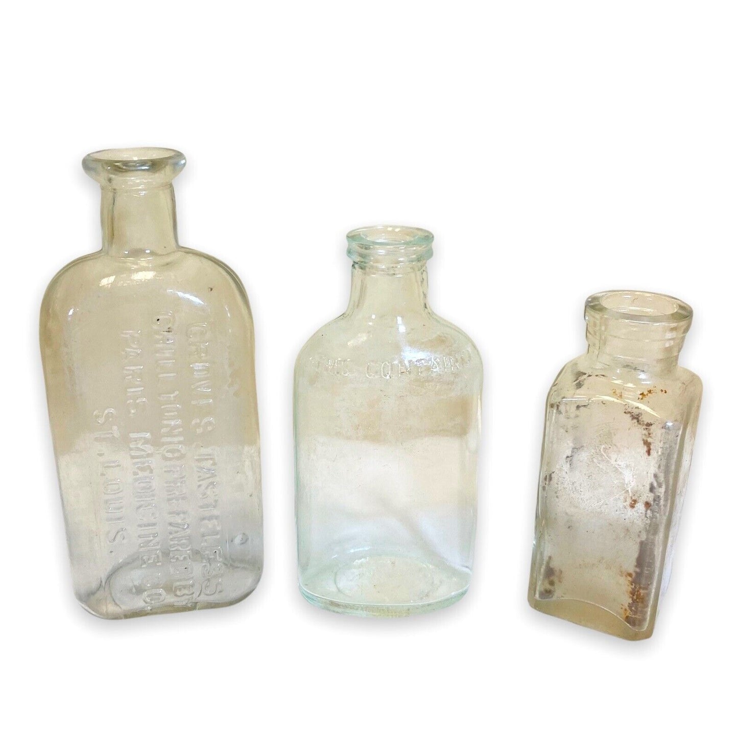 Vintage Medicine Bottles Clear Tasteless Chill Tonic, Bluing Lot of 3, 4",5",6"