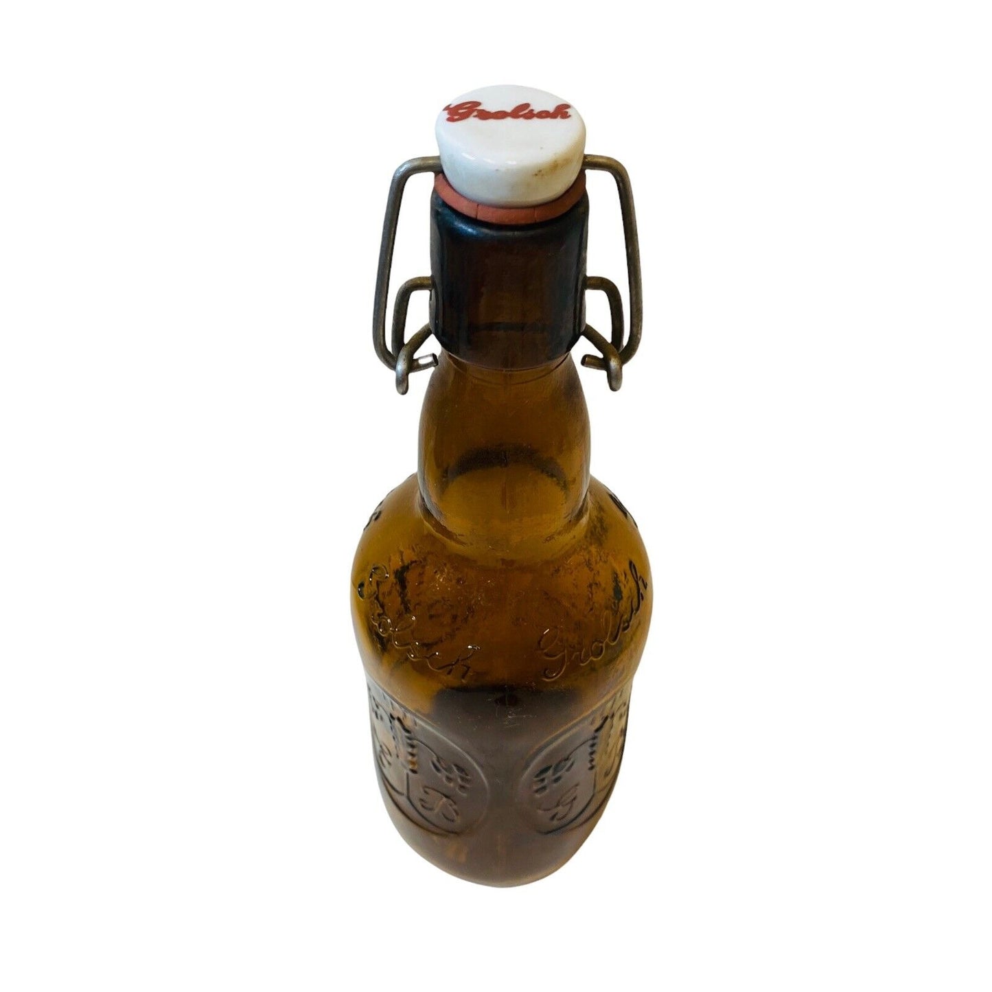 Vintage Grolsch Amber Brown Beer Bottle w Porcelain Swing Top Lid