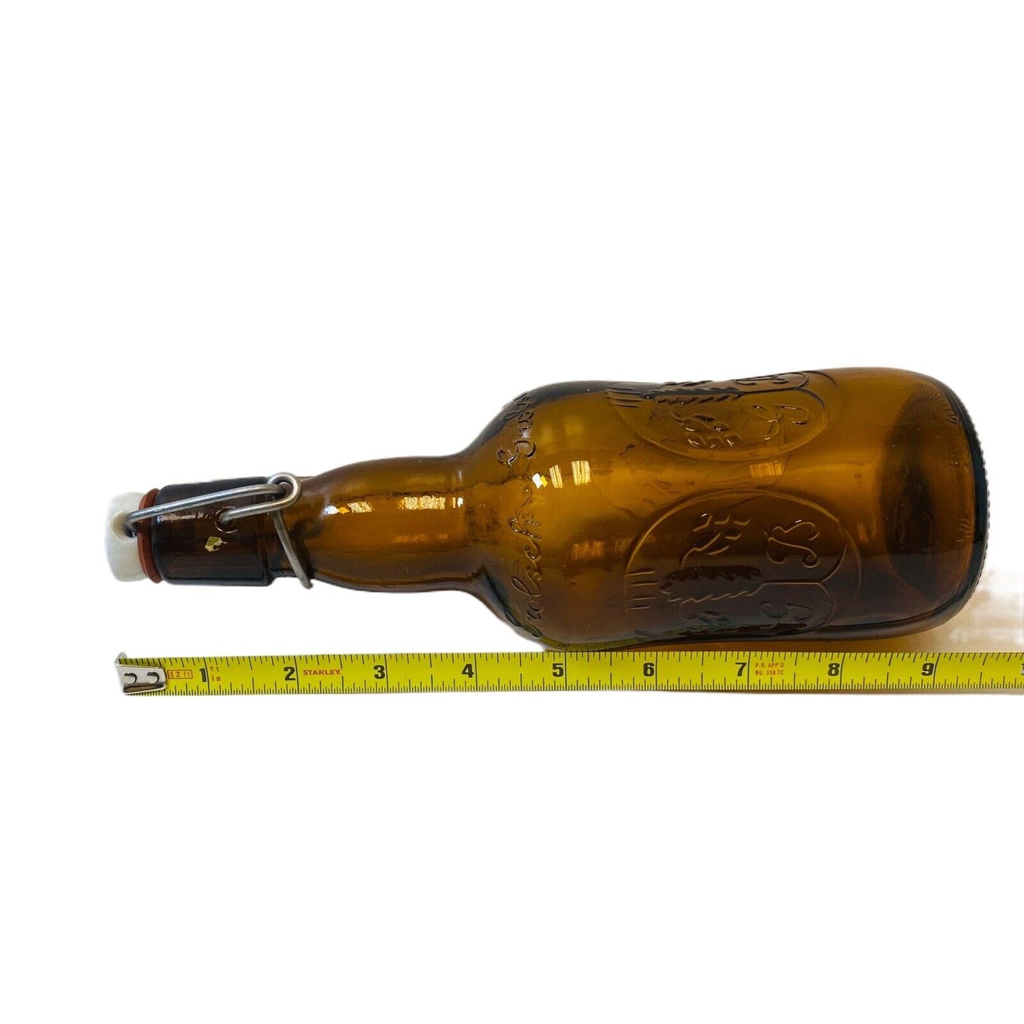 Vintage Grolsch Amber Brown Beer Bottle w Porcelain Swing Top Lid