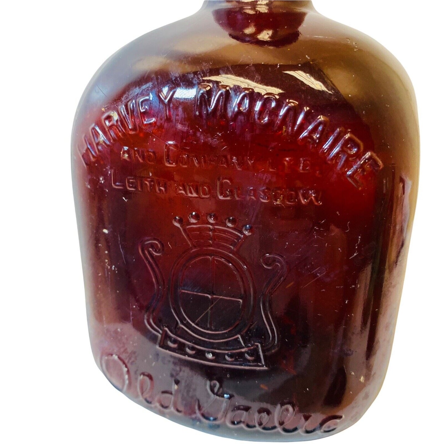 Vintage Amber Square Scottish Liquor Bottle Leith and Glasgow Harvey MacNaire