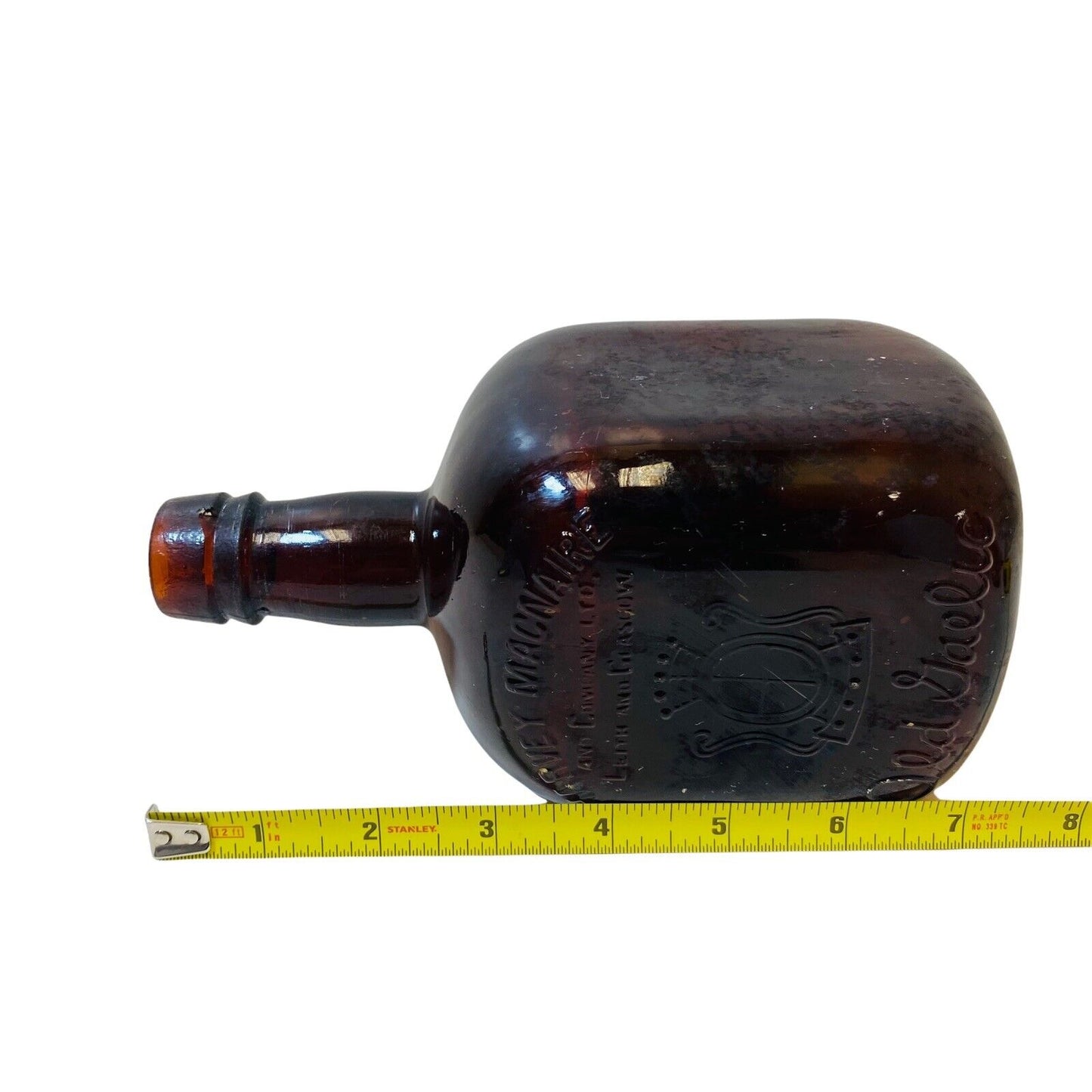 Vintage Amber Square Scottish Liquor Bottle Leith and Glasgow Harvey MacNaire