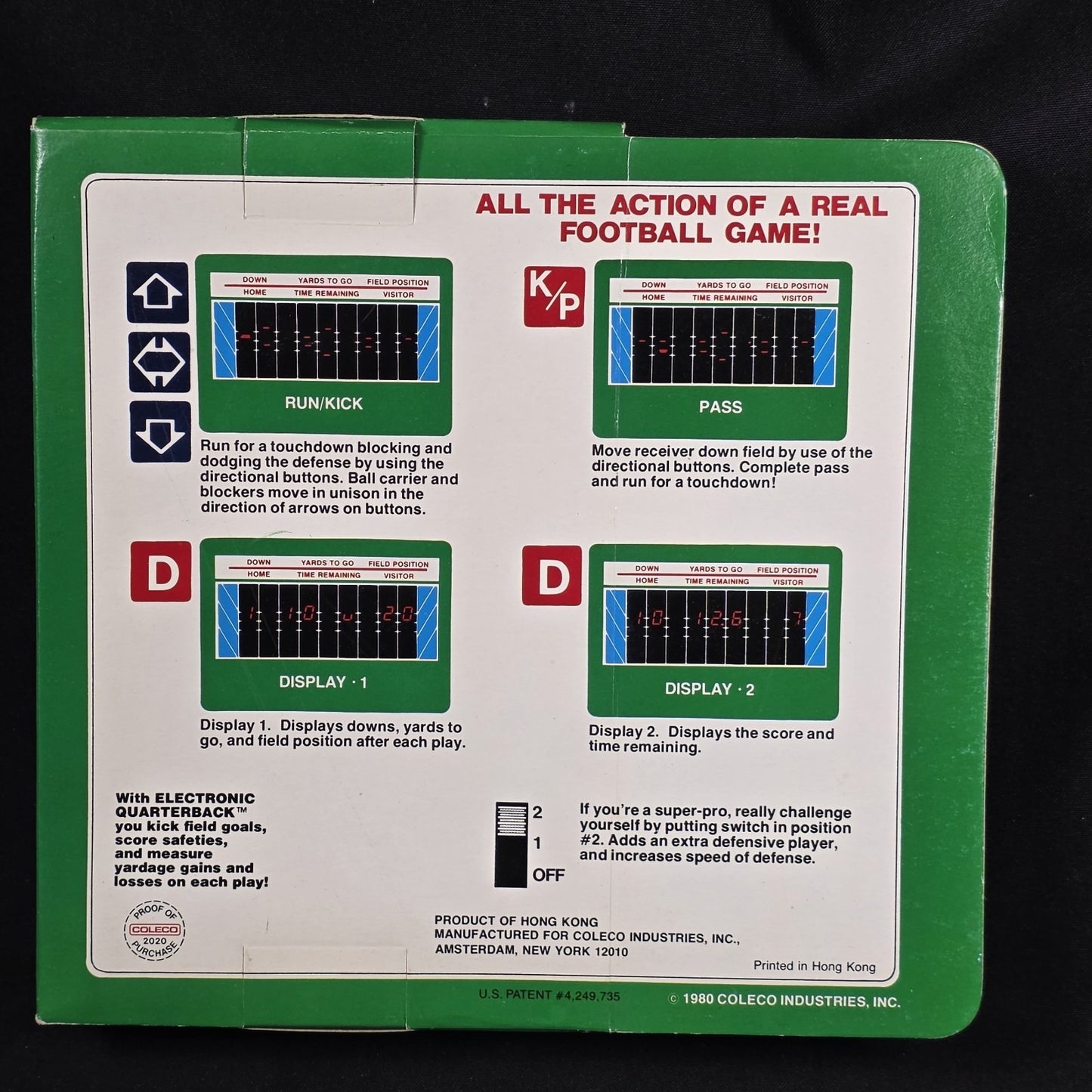 COLECO FOOTBALL Electronic Quarterback Handheld Video Game Rare Early Variant