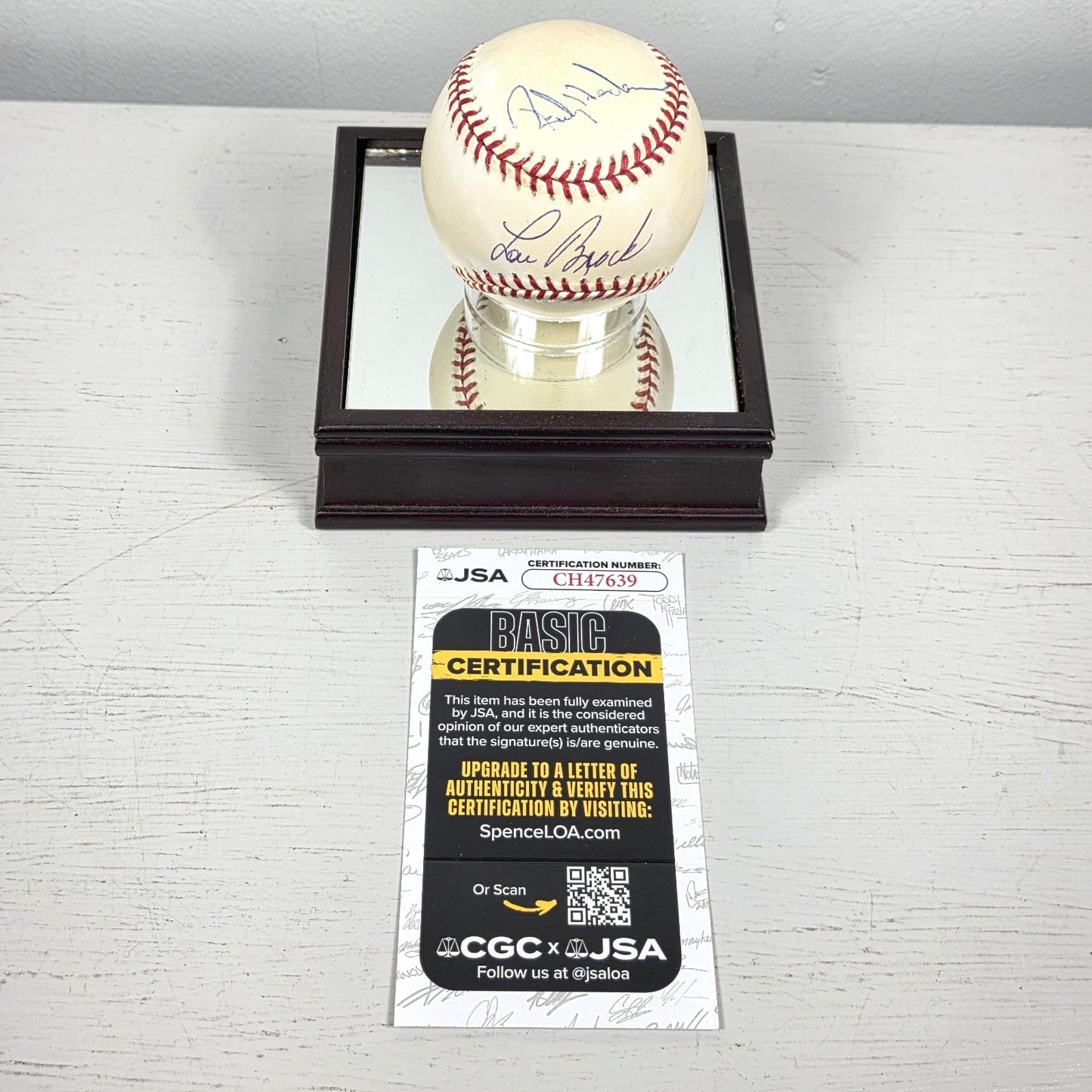Rickey Henderson & Lou Brock Signed Rawlings Official NL Baseball JSA Certified
