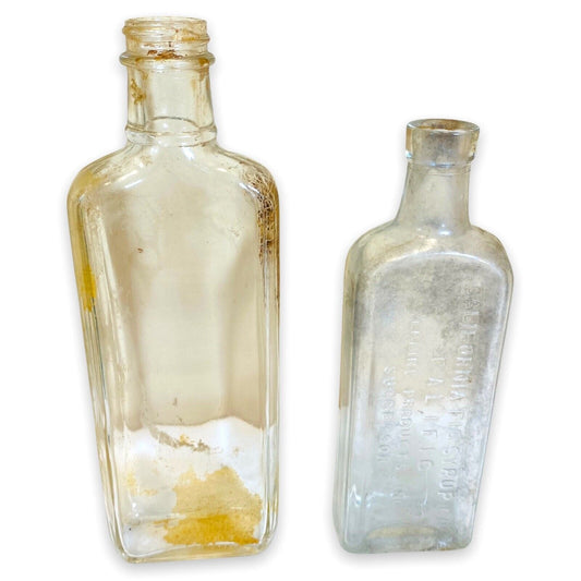 Vintage Medicine Bottles Large California Fig Syrup and Plain Lot of 2 8.5" 7"