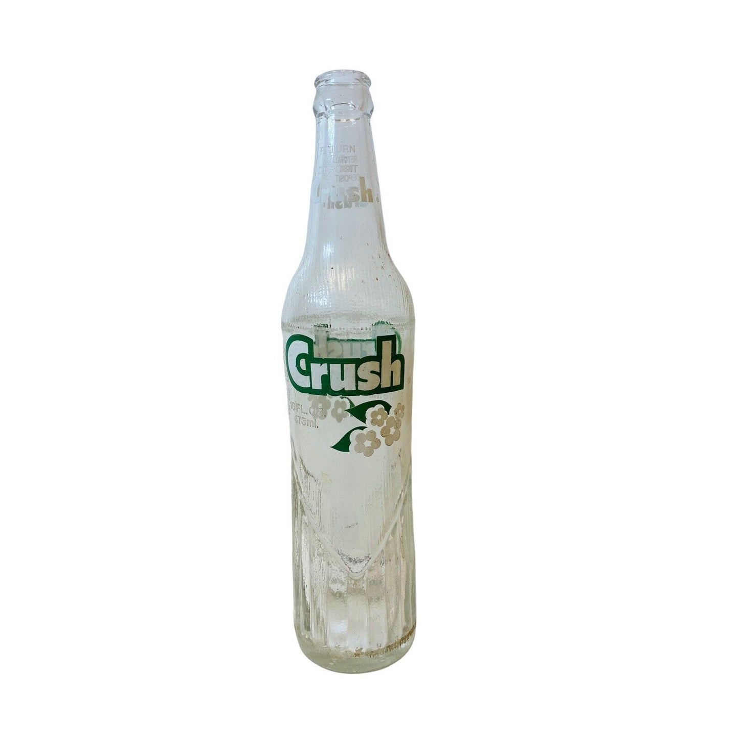 Vintage Crush Soda Pop Bottle with Painted Label Flowers 1960s Evanston Illinois