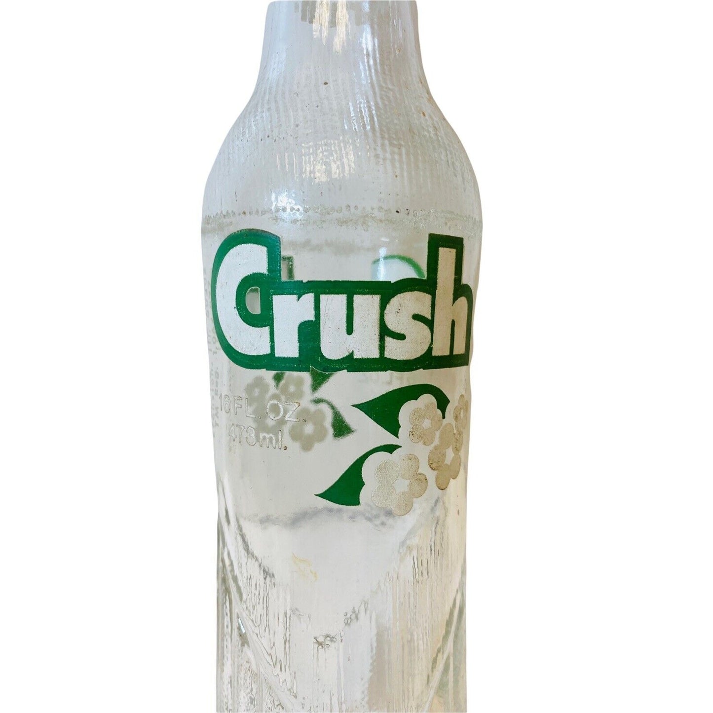 Vintage Crush Soda Pop Bottle with Painted Label Flowers 1960s Evanston Illinois