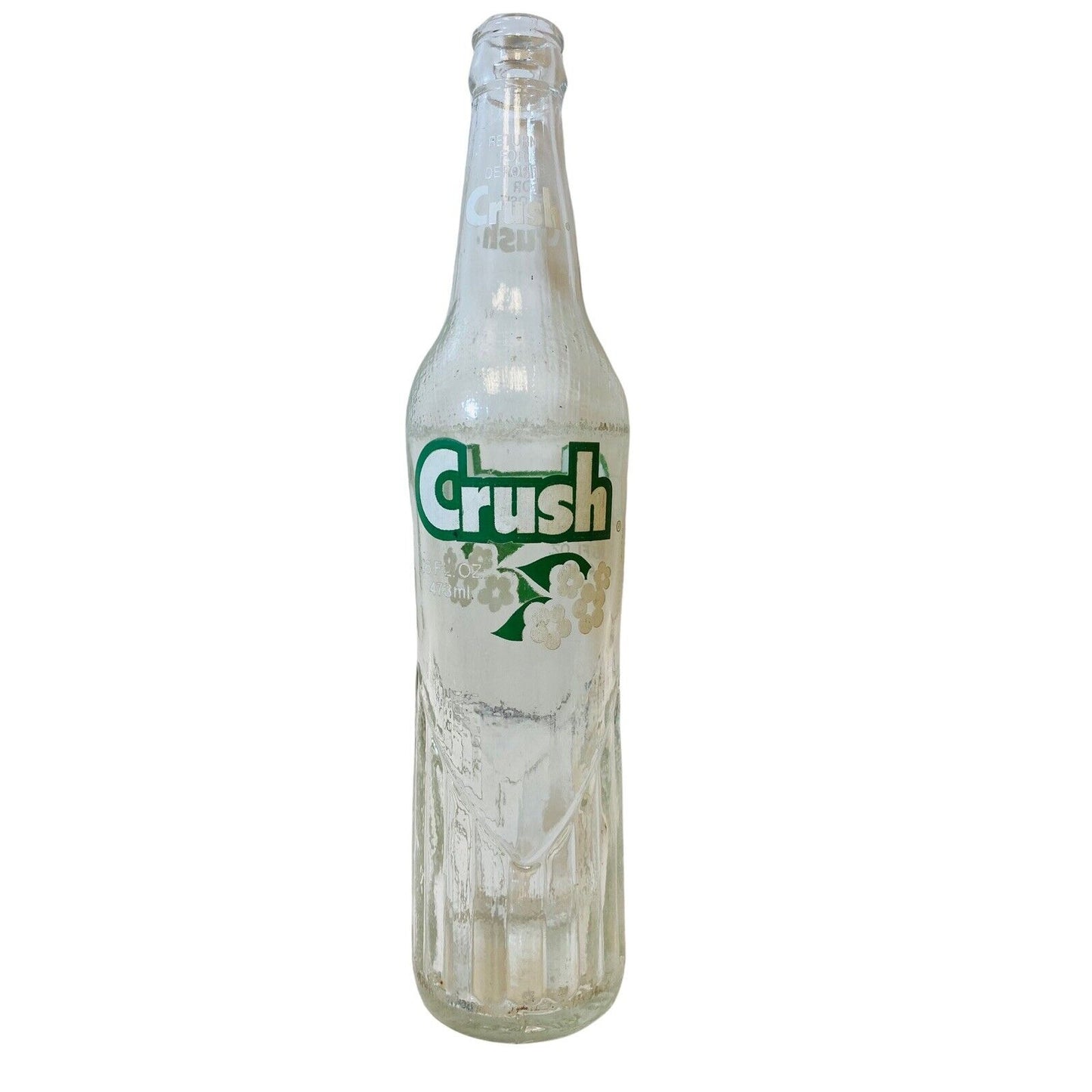 Vintage Crush Soda Pop Bottle with Painted Label Flowers 1960s Evanston Illinois