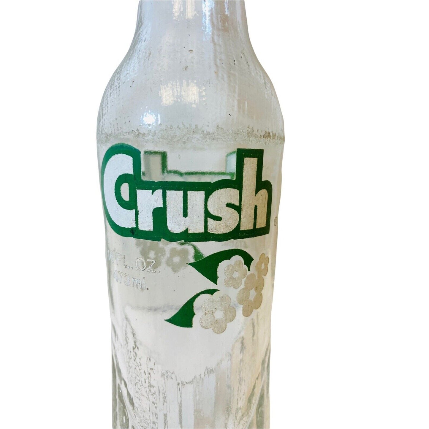 Vintage Crush Soda Pop Bottle with Painted Label Flowers 1960s Evanston Illinois