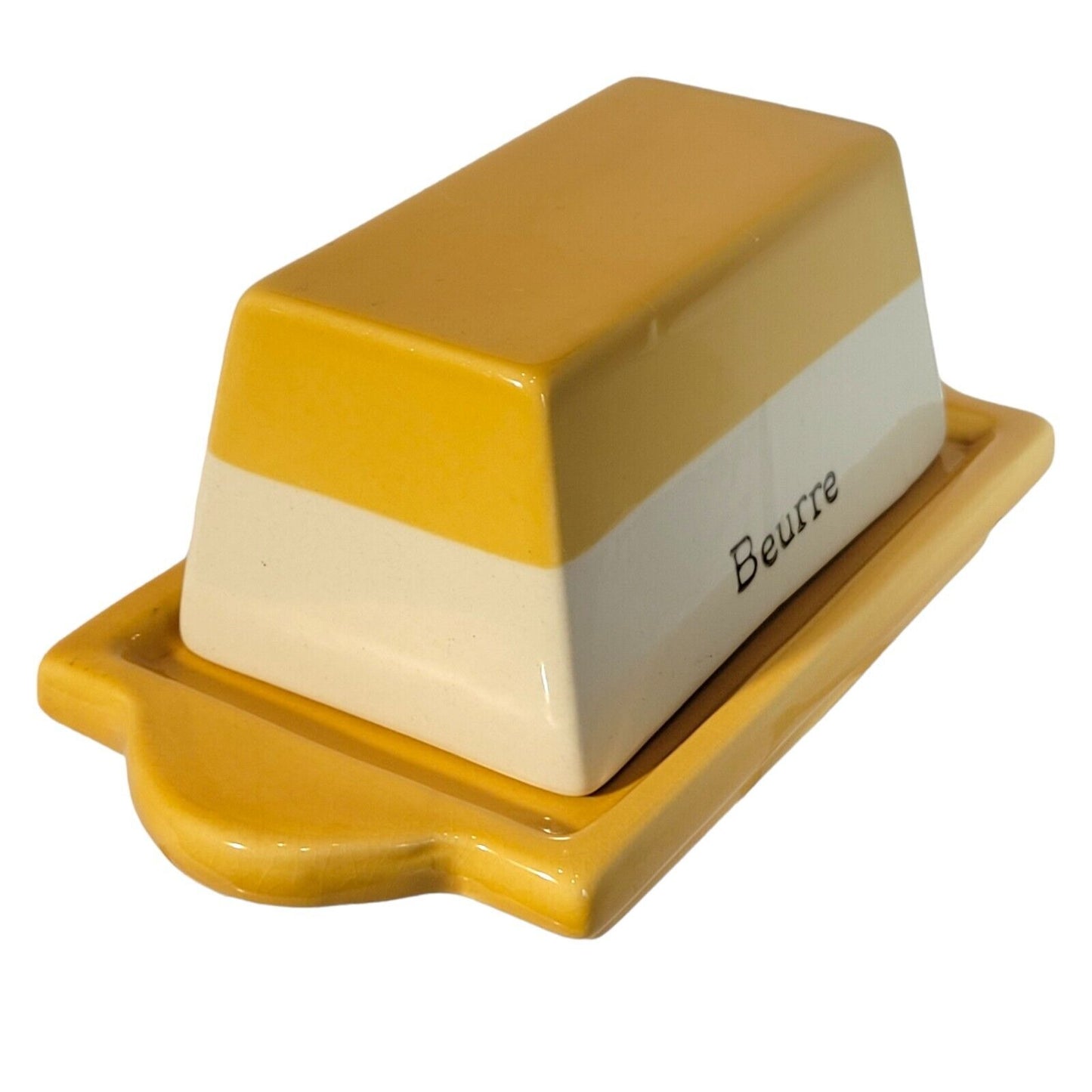 Eigen Arts Beurre Covered Butter Dish, Unused, Yellow & White French Country