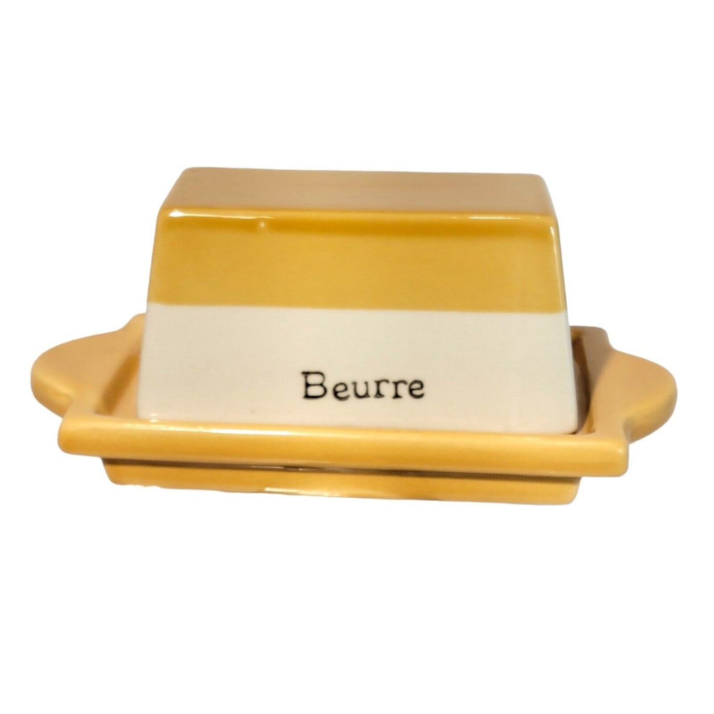 Eigen Arts Beurre Covered Butter Dish, Unused, Yellow & White French Country