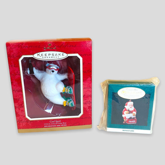 Hallmark Ornament Coca Cola Cool Sport Polar Bear and Cool Santa Miniature NIB