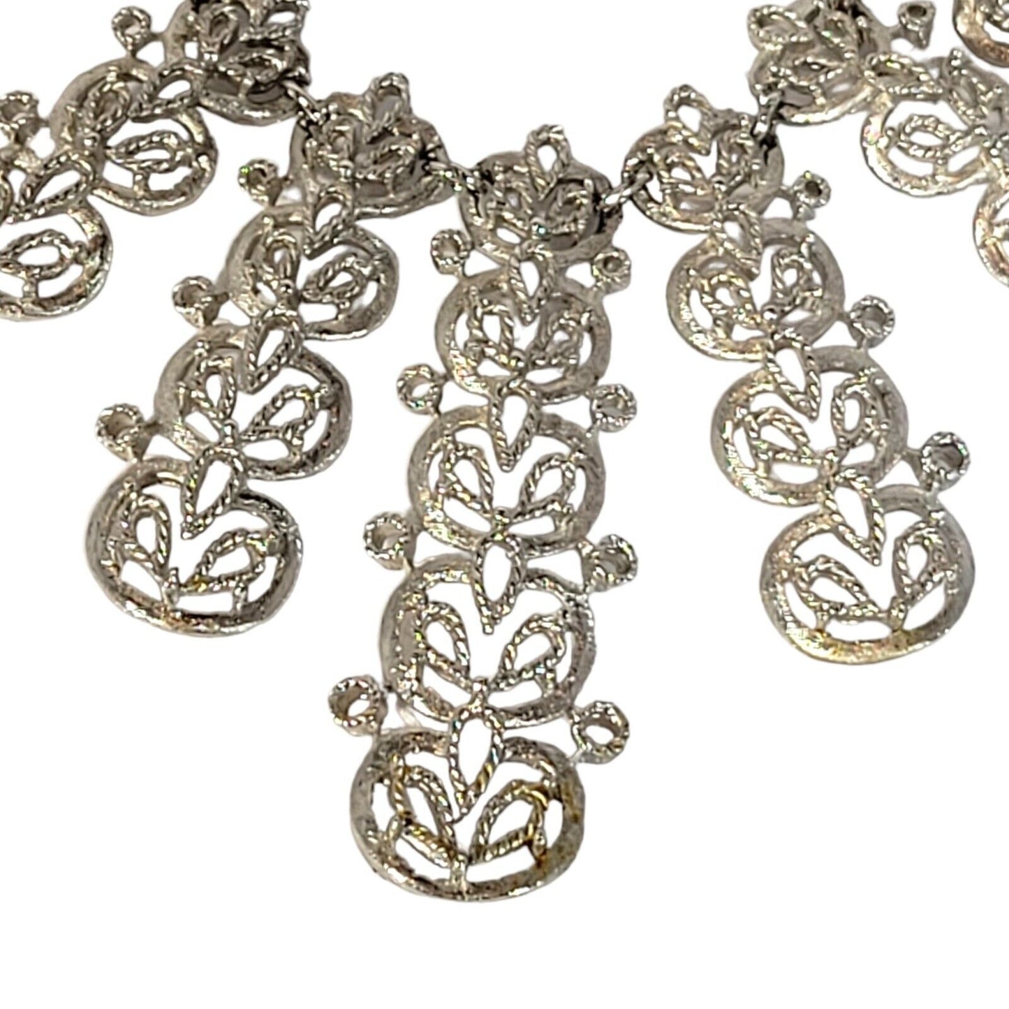 Vintage TRIFARI Crown Silver Tone Necklace and Clip Earrings Set