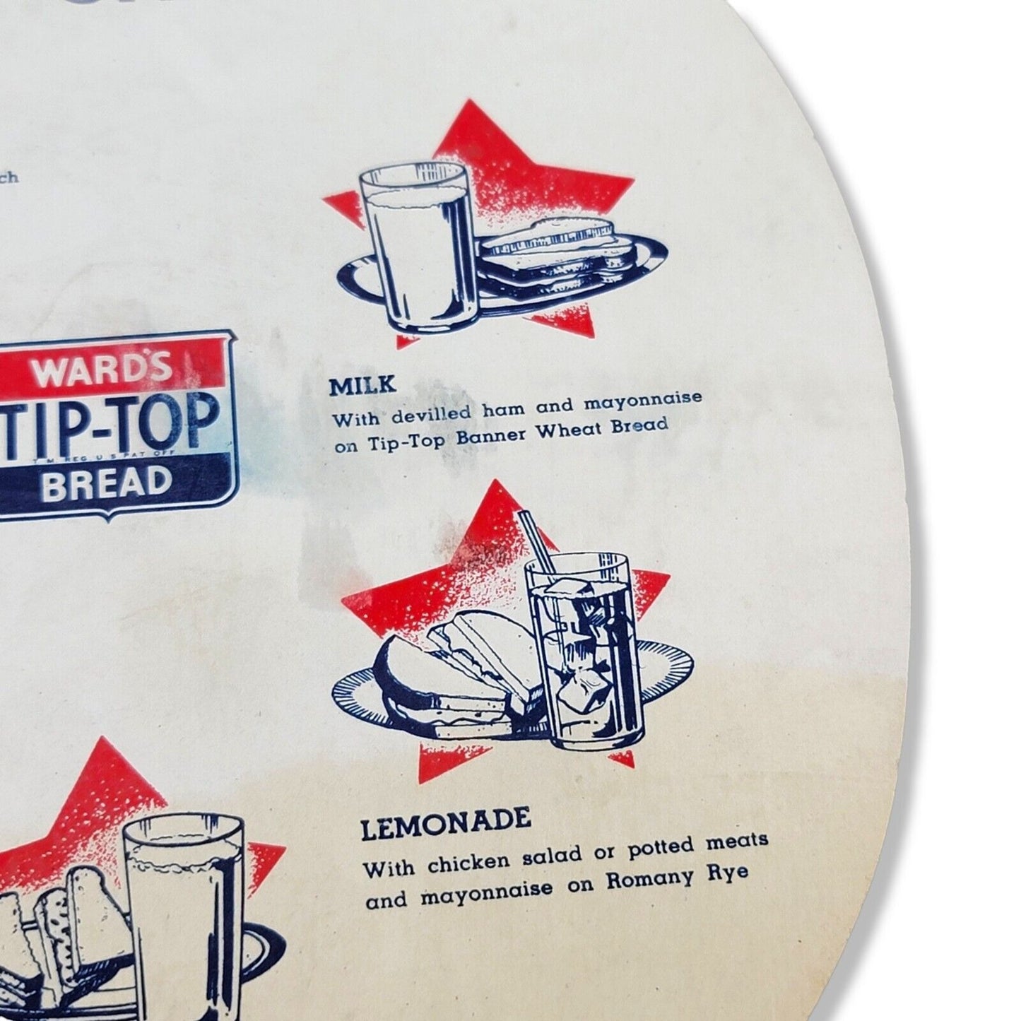 Vintage 1940's Ward's Stars Tip Top Bread Cardboard Litho Fan Sign