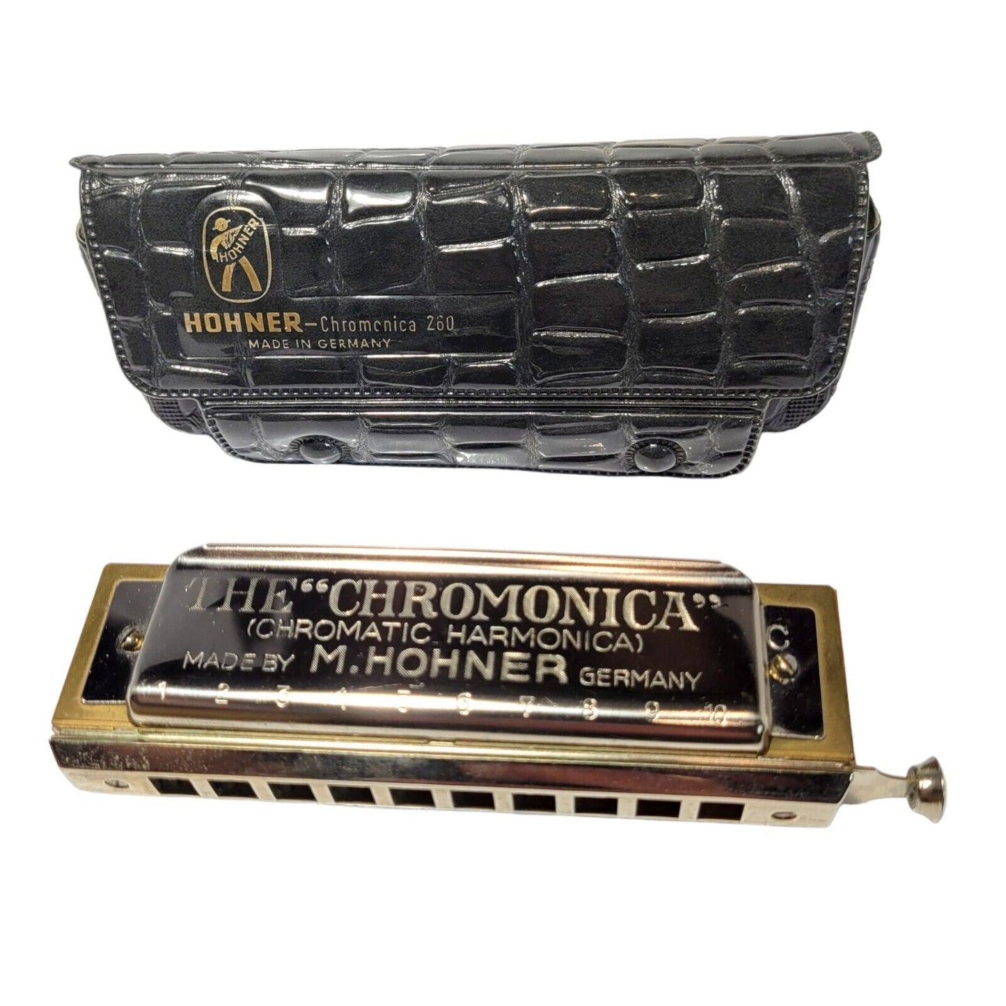 M. Hohner Model 260 "The Chromonica" Harmonica Made in Germany w/Case Vtg
