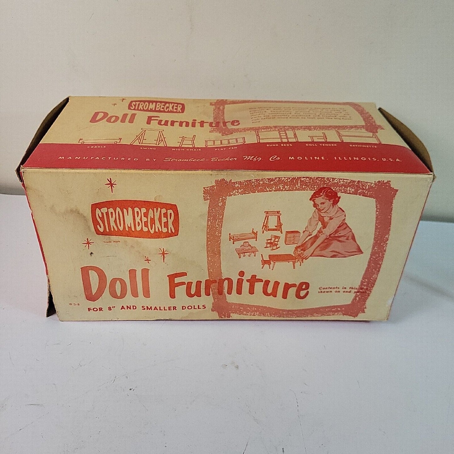 1950s MCM Strombecker Doll Furniture #142B 4 Wood Poster Bed with Box