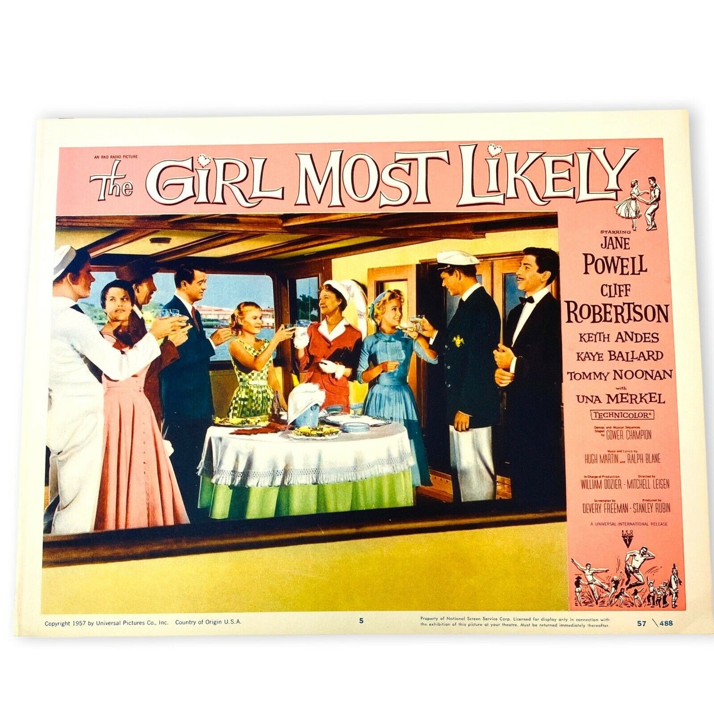 The Girl Most Likely ORIGINAL 1957 Lobby Card 5 Vintage RomCom Pink Movie Poster