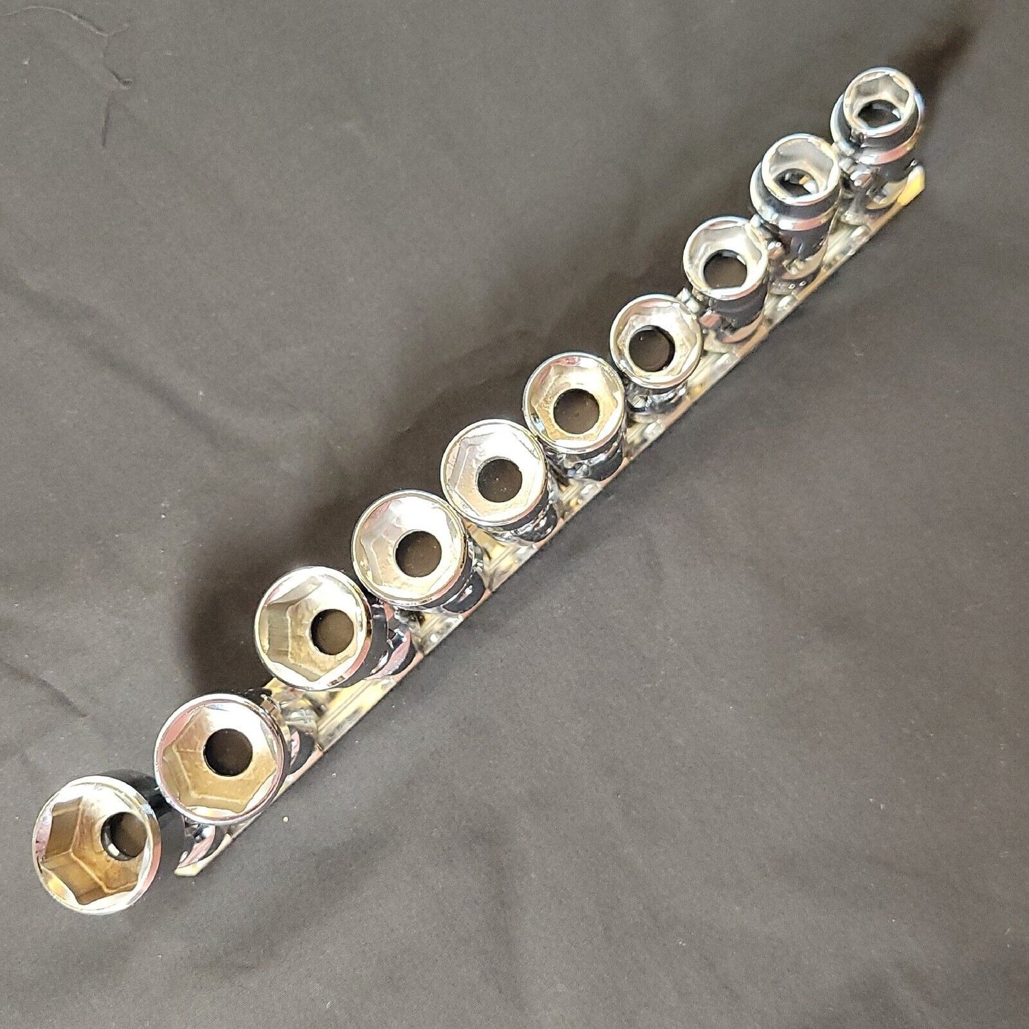 PROTO Flex Socket Set 3/8 in 10 Piece 10 mm to 19 mm 6 point rail