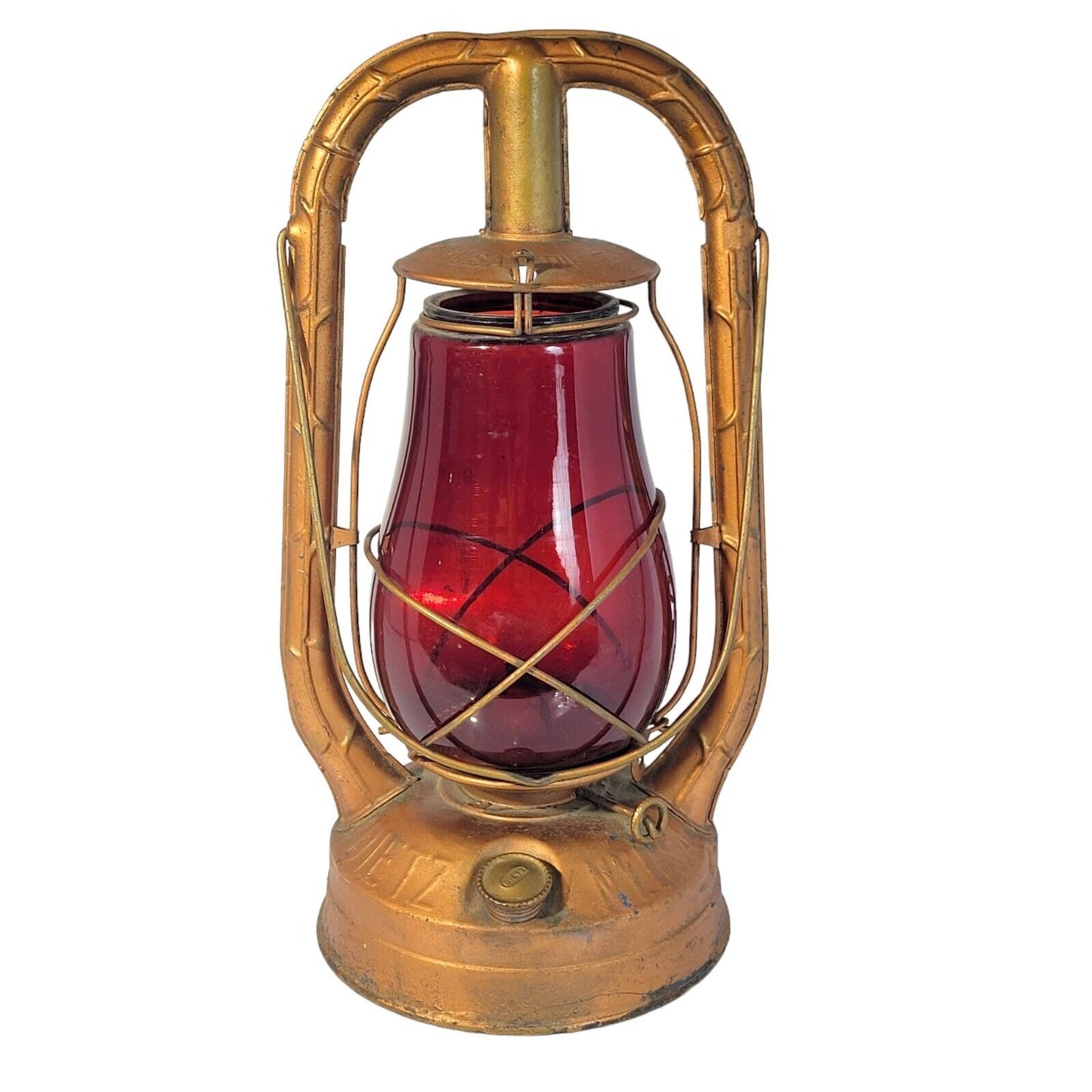 Vintage Dietz Monarch New York Red Glass Globe Metal Barn Lantern