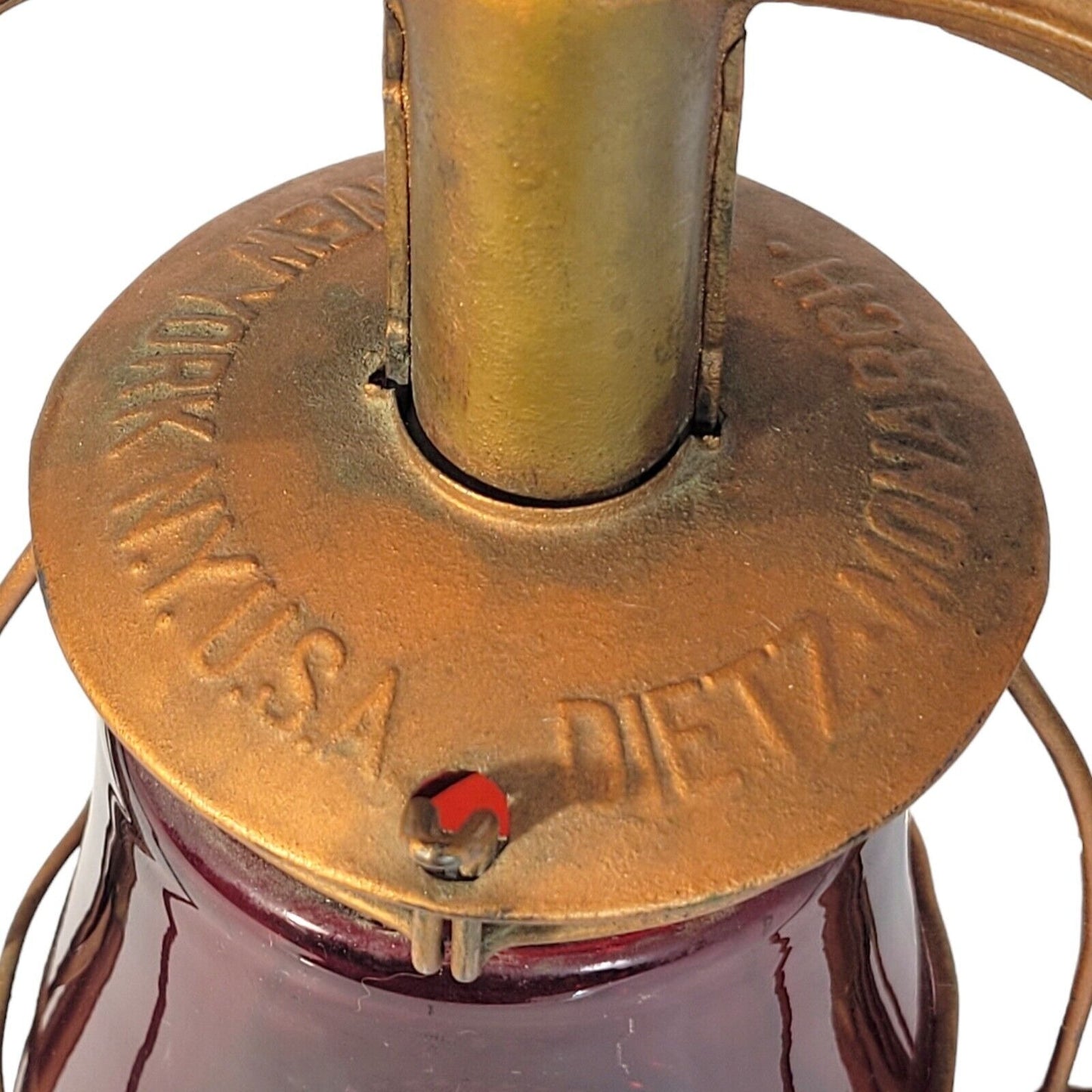 Vintage Dietz Monarch New York Red Glass Globe Metal Barn Lantern