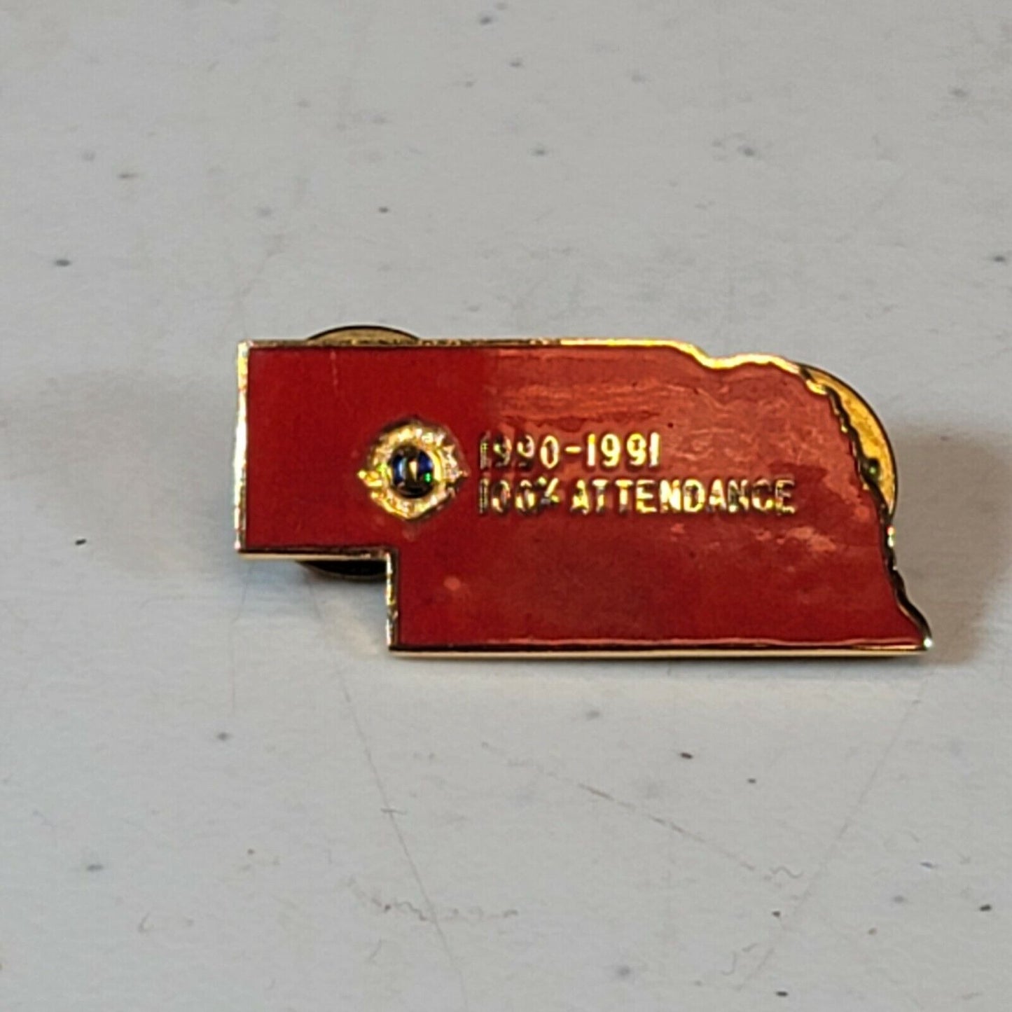 Lions Club 100% Attendance Award Lapel Pin Nebraska 1990-1991