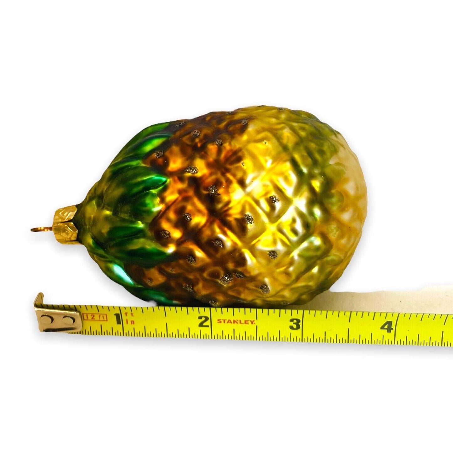 Pineapple Glass Ornaments 4.5" Gold and Green Christmas Tree Decoration Lot of 3