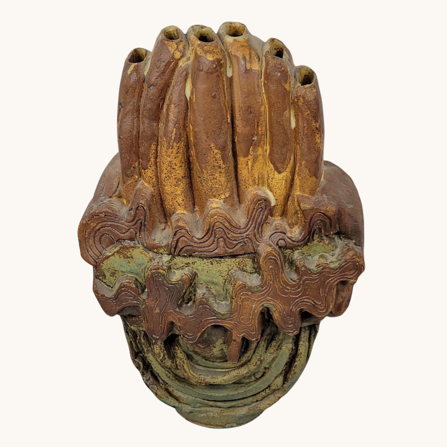 Vase 6 Holes Bernard Rooke Vintage Mid-Century English Brutalist Pottery 11 1/2"